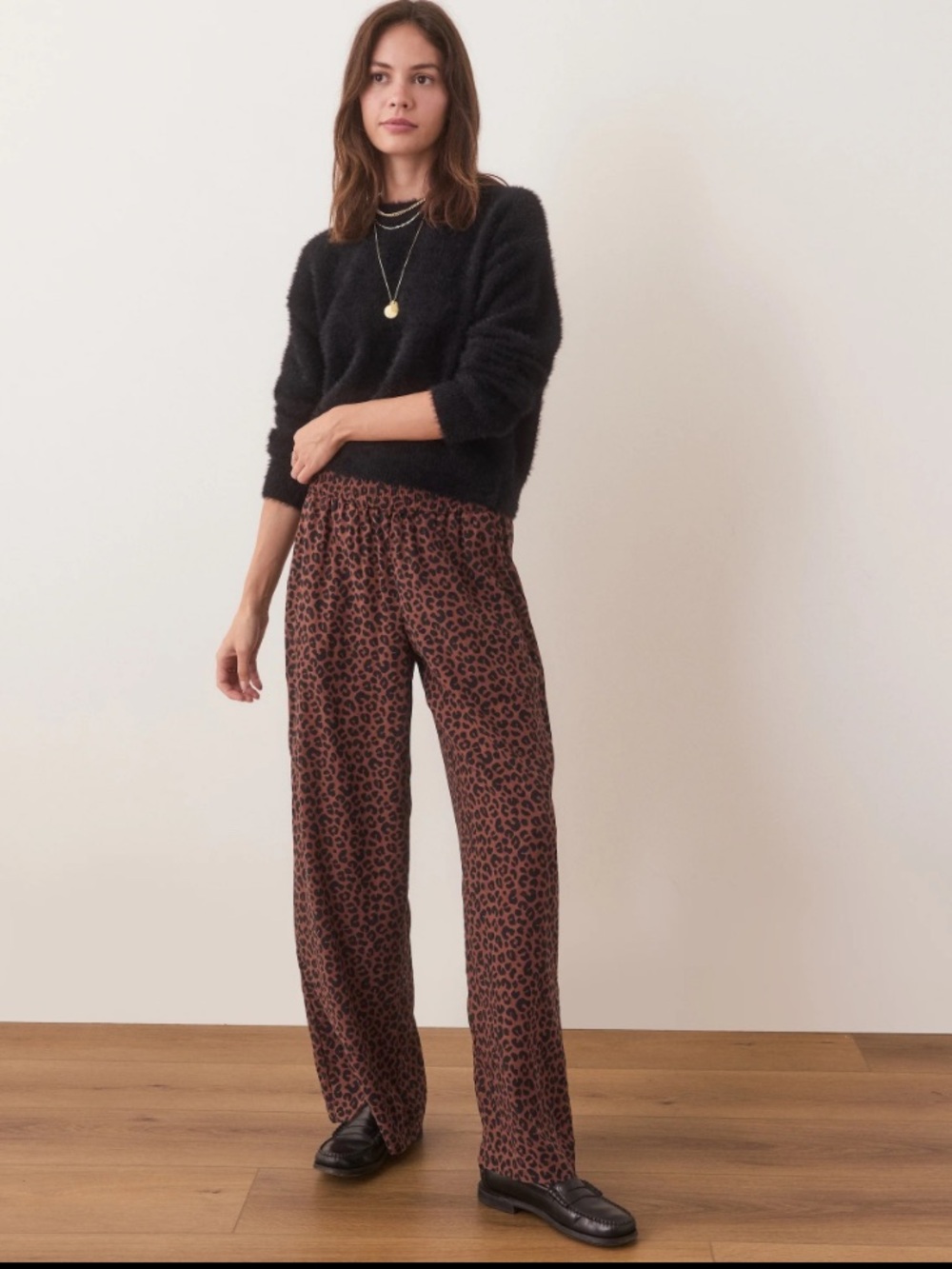 Marine Layer NWT Tencel Allison Wide Leg Trouser Pants Leopard Animal Print XL